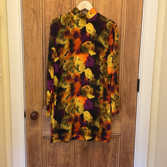 GANNI Floral Long Sleeve Dress Size 6 - Purple, Yellow, Orange - Picture 3 of 11